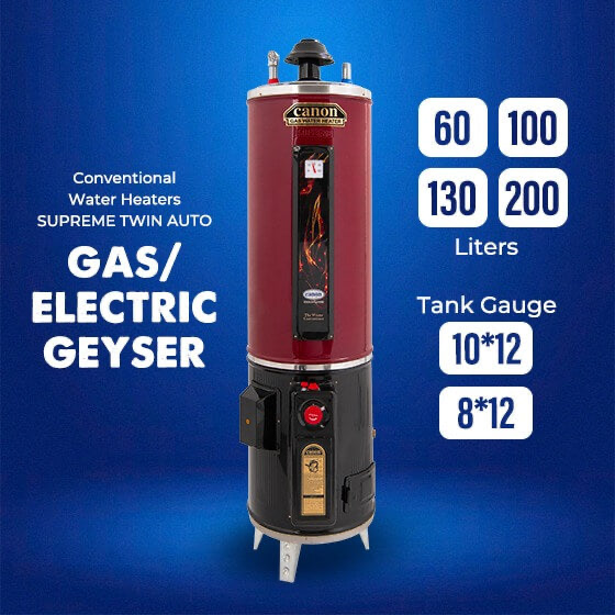 CANON 100 LITERS GAS & ELECTRIC WATER HEATER - GWH-25 SUPREME TWIN AUTO